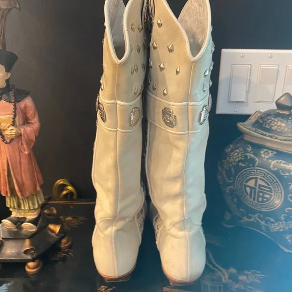 Donald J. Pliner Cream Studded Combat Boots - Picture 5 of 5